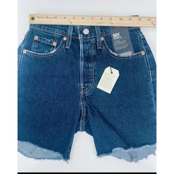 Levi’s 501 Women’s Shorts A High Rise Easy Through The Hip Blue Denim Sz 24 - Picture 8 of 11